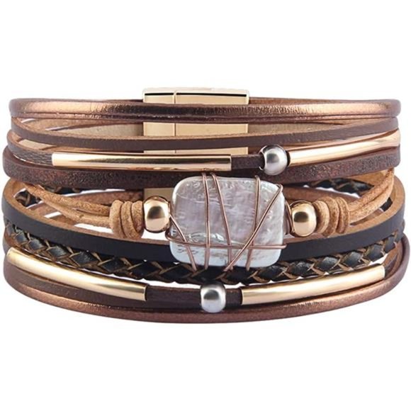 Leather Cuff Bracelet with Baroque Pearls and Gold Accents - Picture 6 of 6